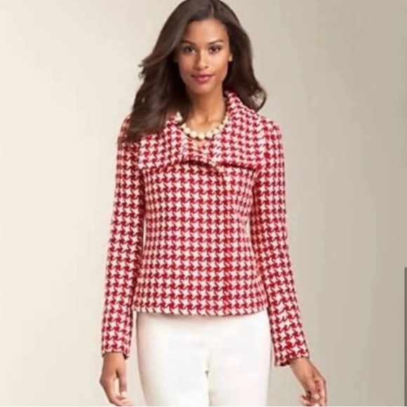 Talbots Petite Red/White Moto Herringbone Plaid Blazer Sz 6P - Picture 10 of 10